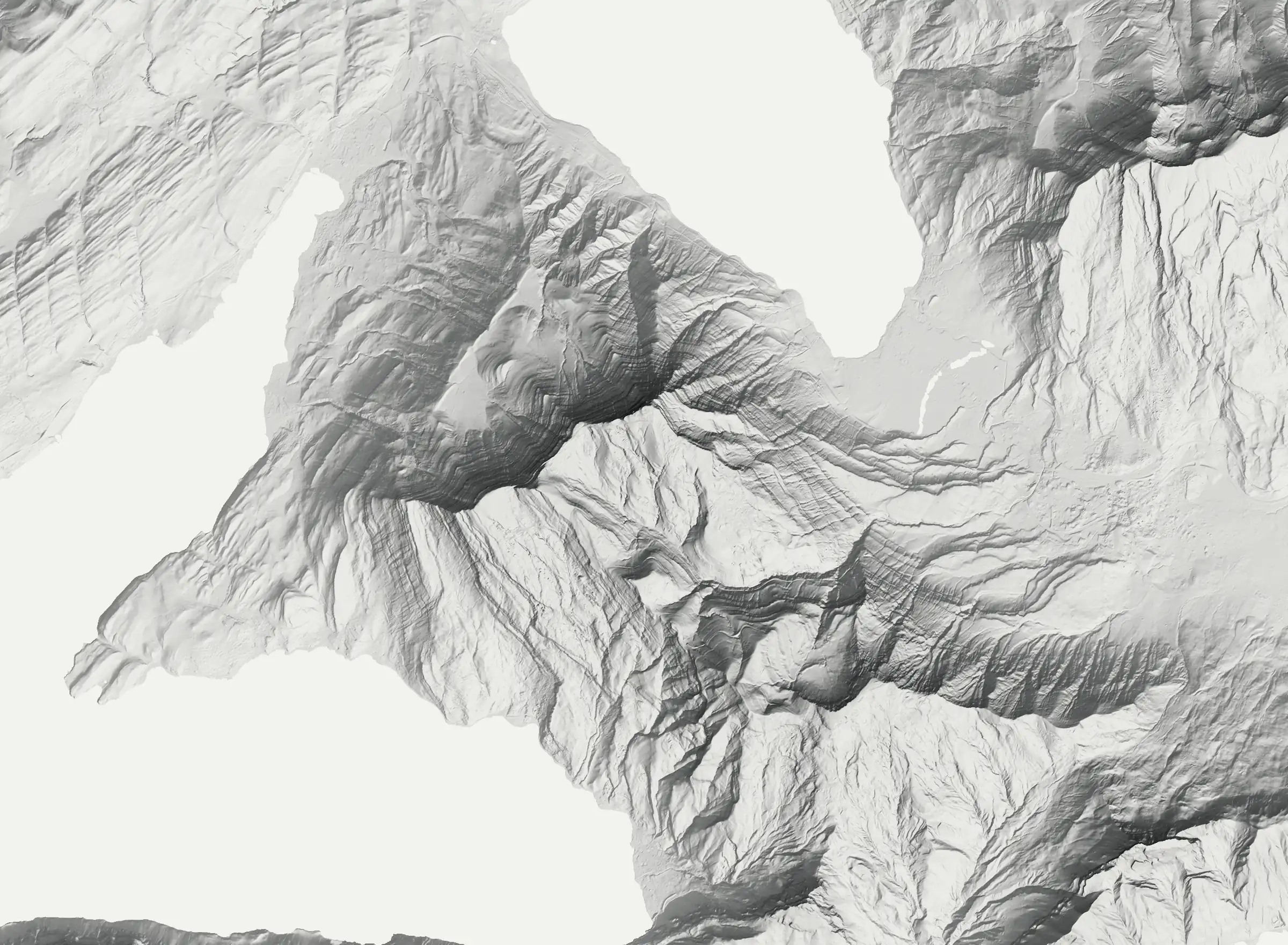 Relief der Rigi zwischen Zugersee, Küssnachter See und Vierwaldstättersee, aus Höhendaten gezeichnet.